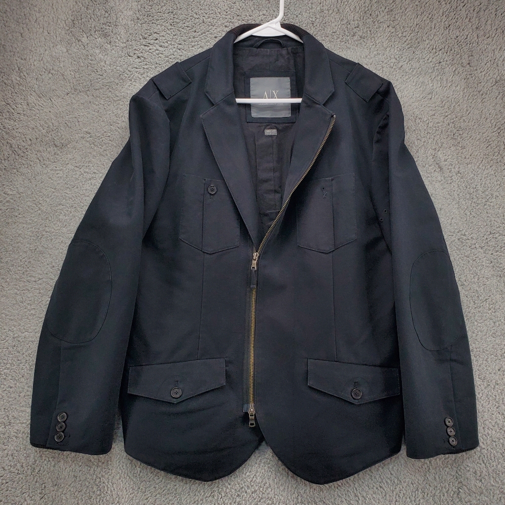 Armani Exchange Jacket Mens Large Blazer Style Zip Up Black